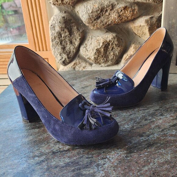 LEHOOR Chunky Block High Heel Fringed Round Toe Slip On Dress Loafers Size 8.5 - Picture 7 of 16